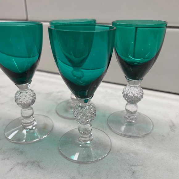 (4) Vintage Cordial Glass Golf Ball Stiegel Green by MORGANTOWN 1939-1971 - Picture 2 of 7